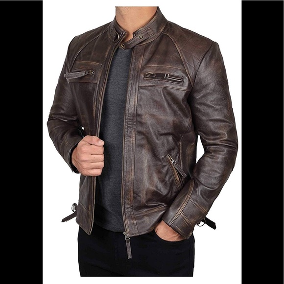 🍔 Diamond1 Tall Men Ruboff Real leather brown bomber jacket new With tags 👑 - Picture 2 of 6